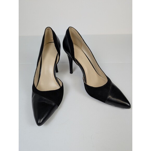 Nine West Alvaa Black Leather Pointed Toe Slip On Half D'Orsay Stiletto 7.5M - Picture 1 of 15